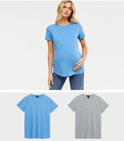 New Look Maternity 2 Pack Blue and Grey Crew Neck T-Shirts